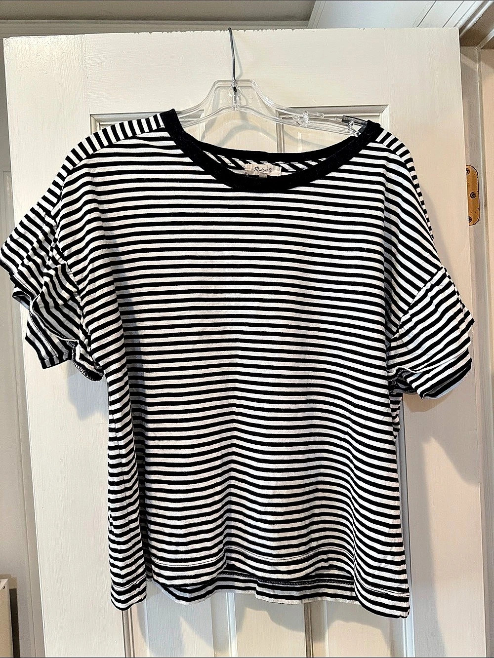 Madewell Ruffle-Sleeve Tee in Stripe Black & White